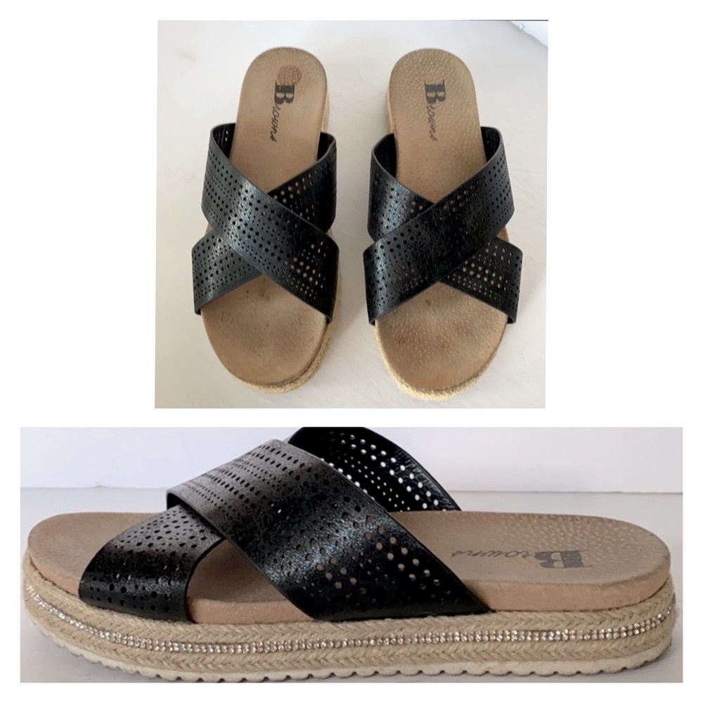 🍒 BROWNS Black Leather Sandal w Rhinestone
